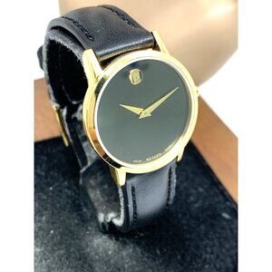 Movado Women's Watch 0607275 Swiss Quartz Gold Museum Black Dial Leather Band